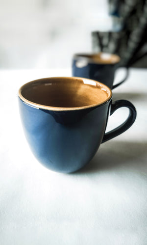 Cups Of Magik Prussian Blue and Tan espresso/Tea Cup(Set of 2)