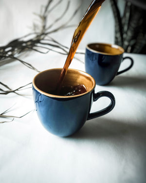 Cups Of Magik Prussian Blue and Tan espresso/Tea Cup(Set of 2)