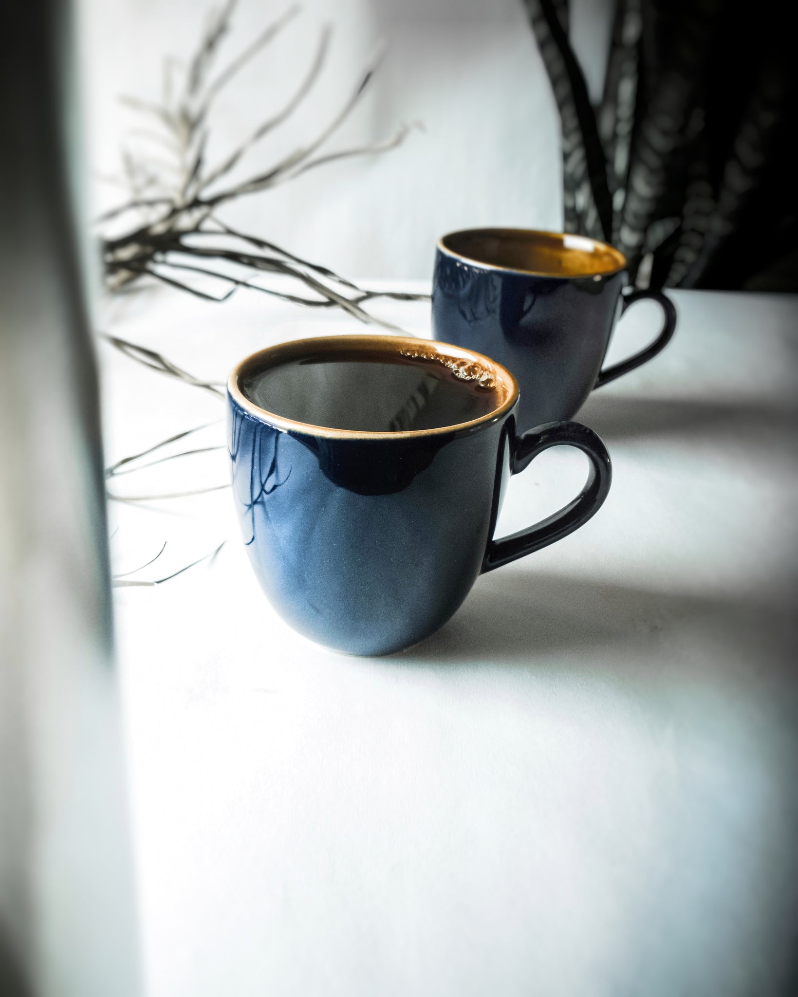 Cups Of Magik Prussian Blue and Tan espresso/Tea Cup(Set of 2)