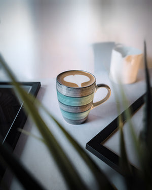 Cups Of Magik Grey and Cyan Striped Coffee Mug