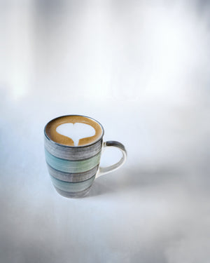 Cups Of Magik Grey and Cyan Striped Coffee Mug