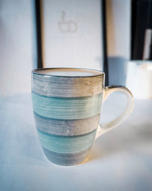Cups Of Magik Grey and Cyan Striped Coffee Mug